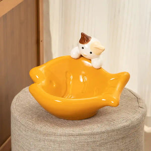 Tilted Ceramic Cat Bowl with Neck Support for Cats and Small Dogs