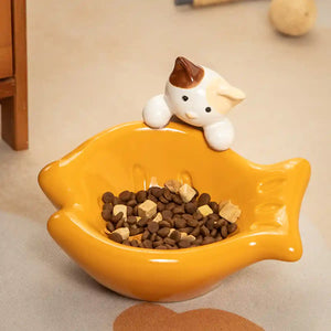 Tilted Ceramic Cat Bowl with Neck Support for Cats and Small Dogs