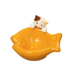 Tilted Ceramic Cat Bowl with Neck Support for Cats and Small Dogs