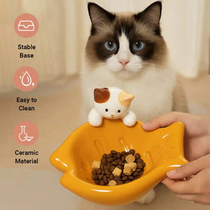 Tilted Ceramic Cat Bowl with Neck Support for Cats and Small Dogs