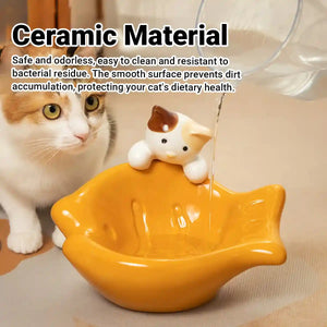 Tilted Ceramic Cat Bowl with Neck Support for Cats and Small Dogs