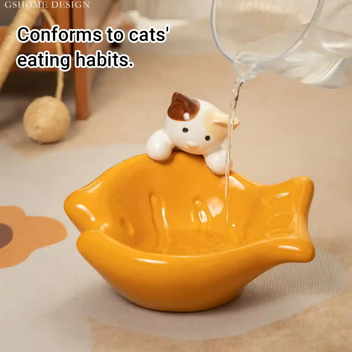 Tilted Ceramic Cat Bowl with Neck Support for Cats and Small Dogs