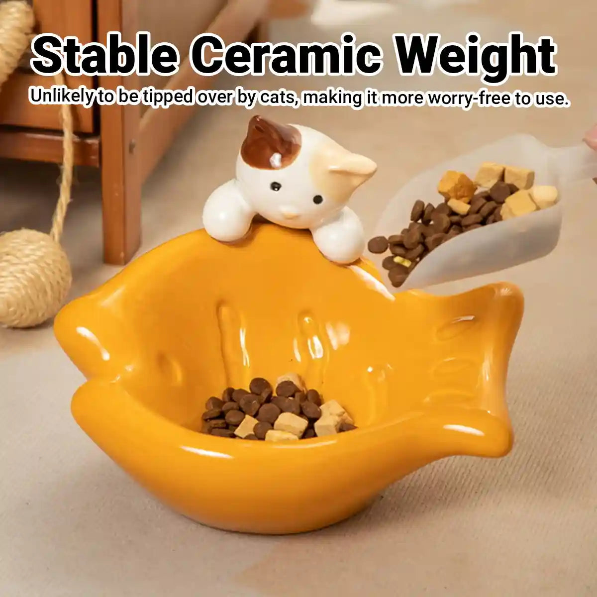 Tilted Ceramic Cat Bowl with Neck Support for Cats and Small Dogs