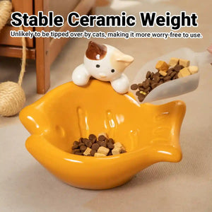 Tilted Ceramic Cat Bowl with Neck Support for Cats and Small Dogs