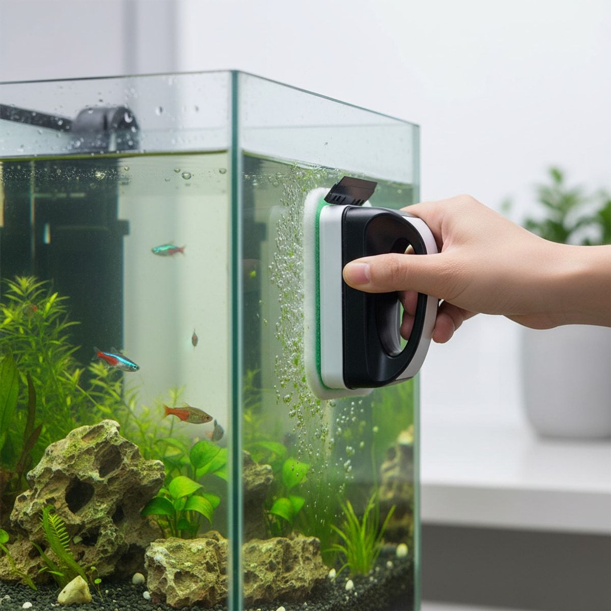 Small Magnetic Aquarium Glass Cleaner with Scraper