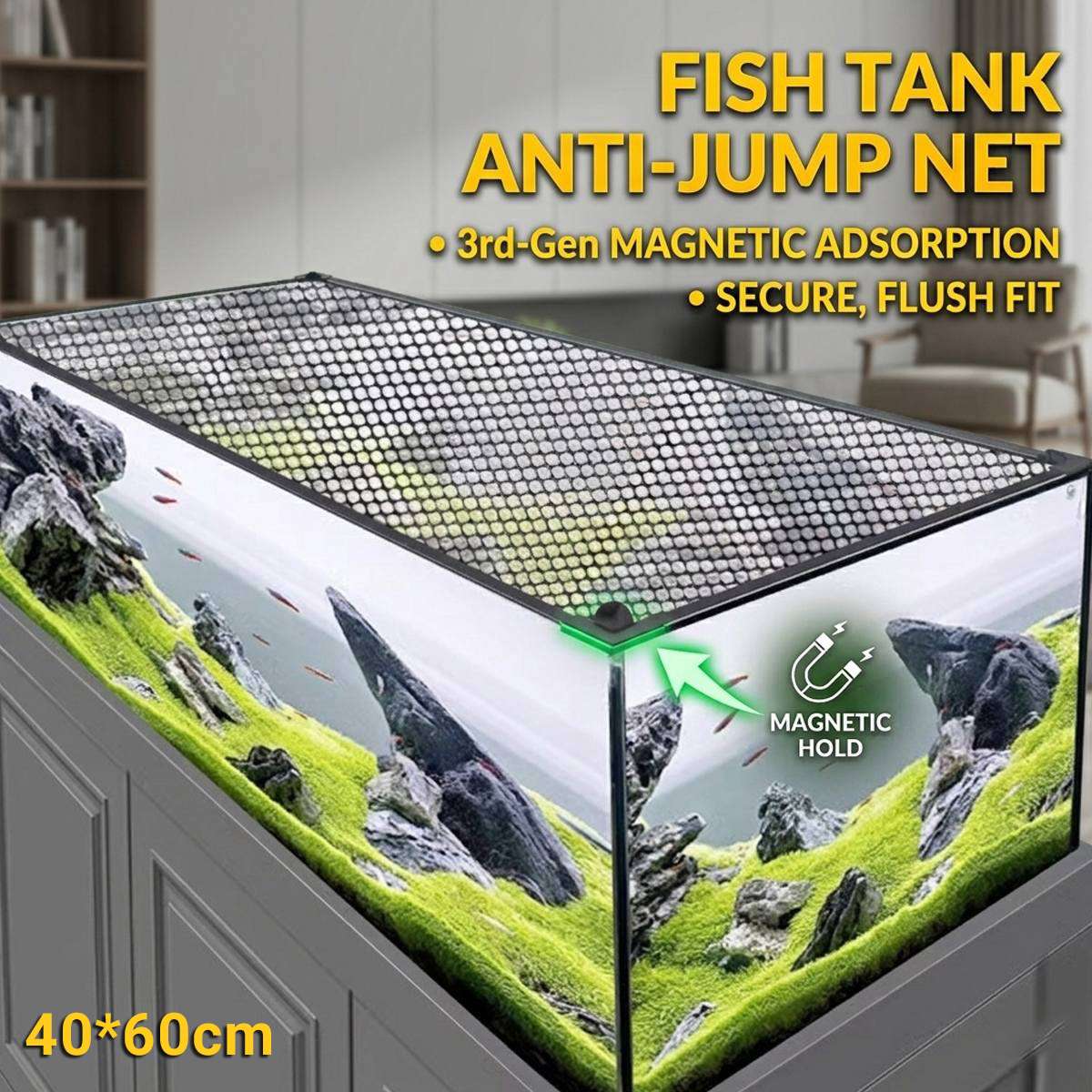 Fish Tank Cover Anti-Jump Net with Magnetic Mount (40 x 60 cm)