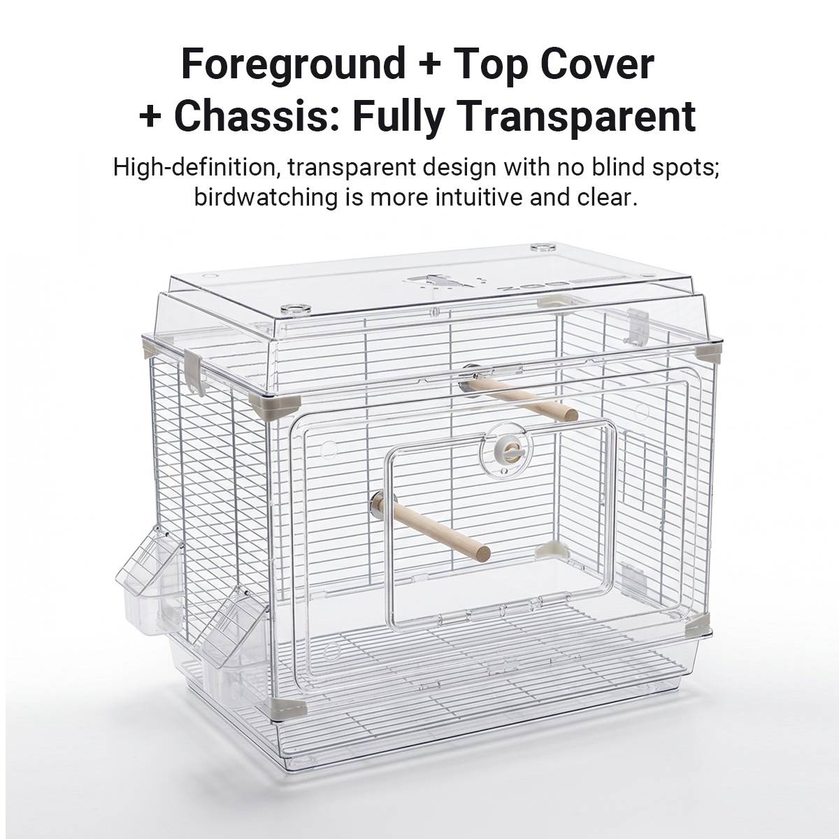 Transparent Bird Cage with Perches & Feeders | Clear Aviary for Small Birds