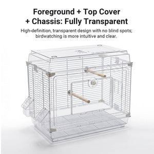 Transparent Bird Cage with Perches & Feeders | Clear Aviary for Small Birds