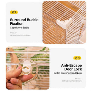 Transparent Bird Cage with Perches & Feeders | Clear Aviary for Small Birds