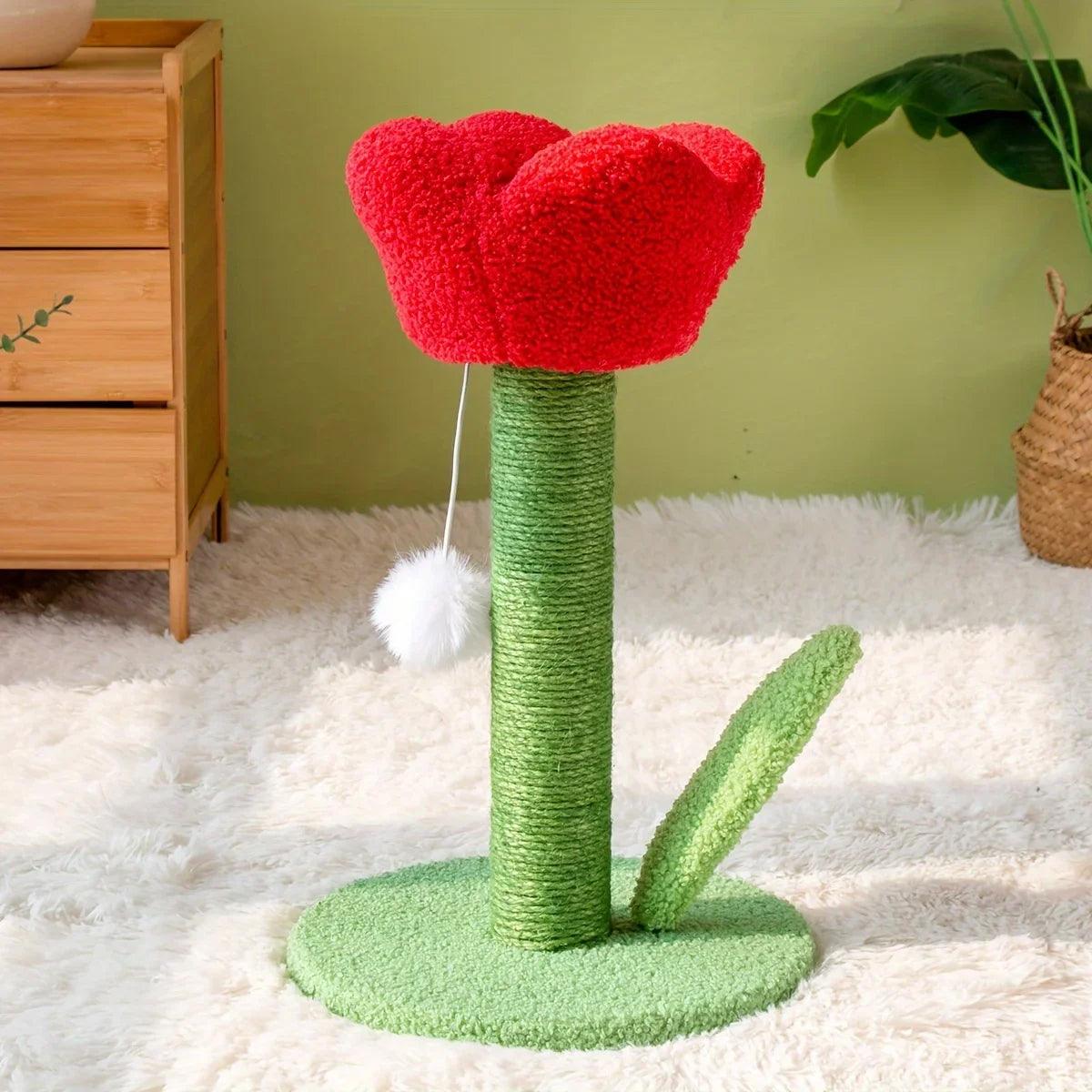Decorative Flower Cat Tree with Sisal Post and Plush Tulip Top