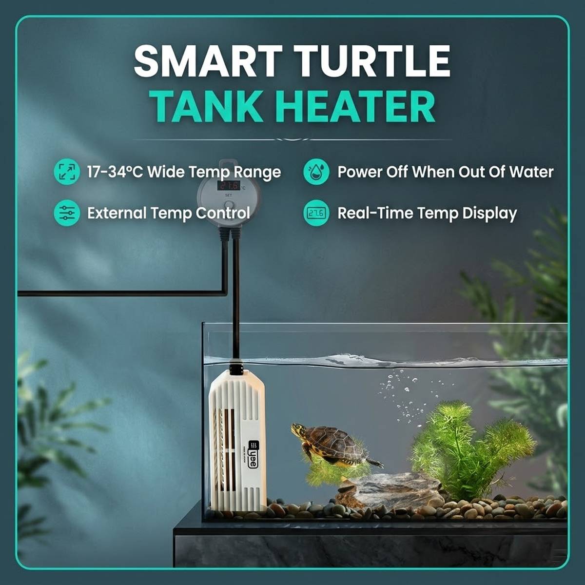 Turtle Tank Heater - Smart Digital Display Heating Rod (25W/50W)