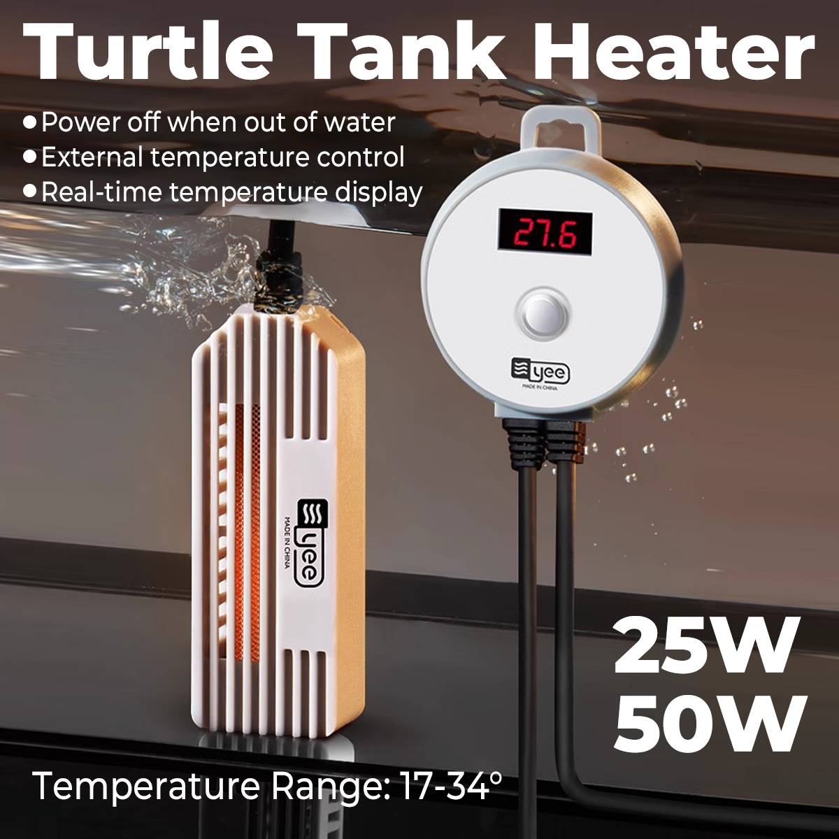 Turtle Tank Heater - Smart Digital Display Heating Rod (25W/50W)