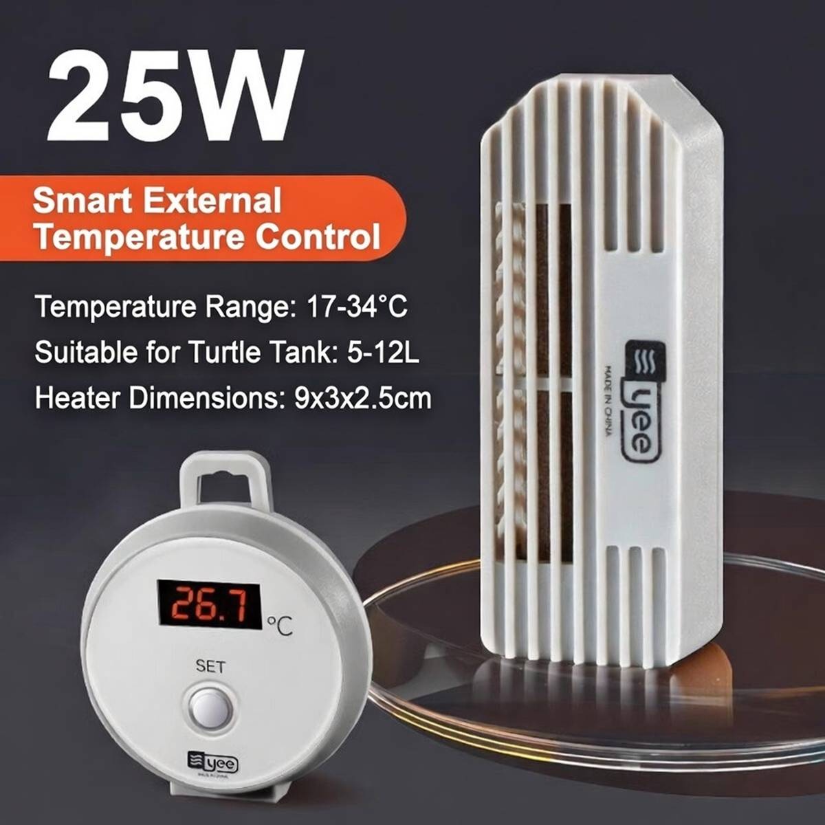 Turtle Tank Heater - Smart Digital Display Heating Rod (25W/50W)