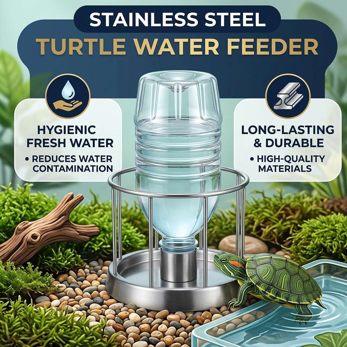 Stainless Steel Turtle Water Feeder Automatic Reptile Drinker