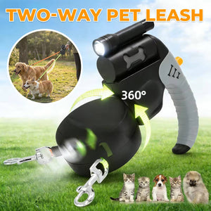 Dual Dog Leash - Retractable One-Leash-Two-Pets Walking Cord