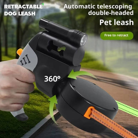 Retractable dual dog leash with swivel connector in black and grey – product view 11