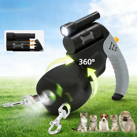 Retractable dual dog leash with swivel connector in black and grey – product view 13