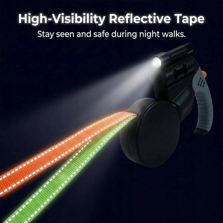 Retractable dual dog leash with swivel connector in black and grey – product view 5
