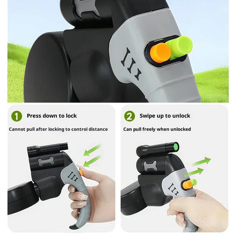 Retractable dual dog leash with swivel connector in black and grey – product view 14