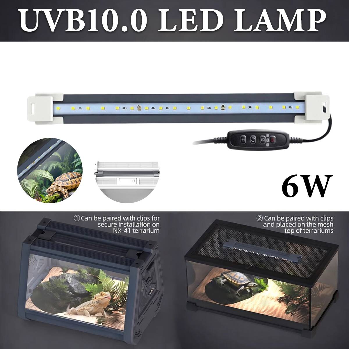 UVB 10.0 LED Reptile Lamp 6W | 3 Lighting Modes UVA + UVB Terrarium Light