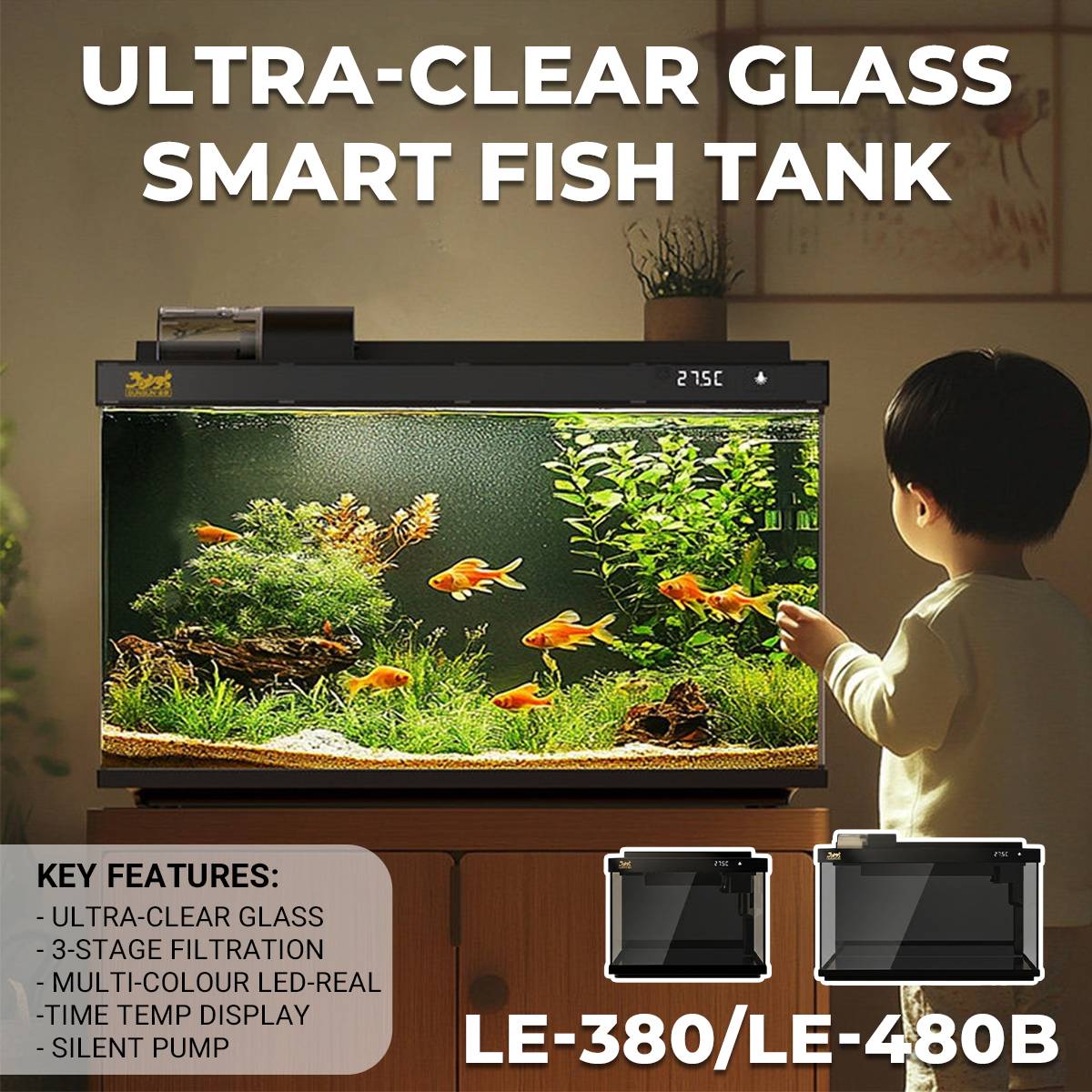 Ultra-White Fish Tank with Oxygenation - Living Aquarium (380/480B)