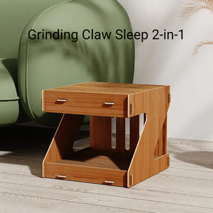 Solid Wood Cat House With Scratching Board Double-Layer Design