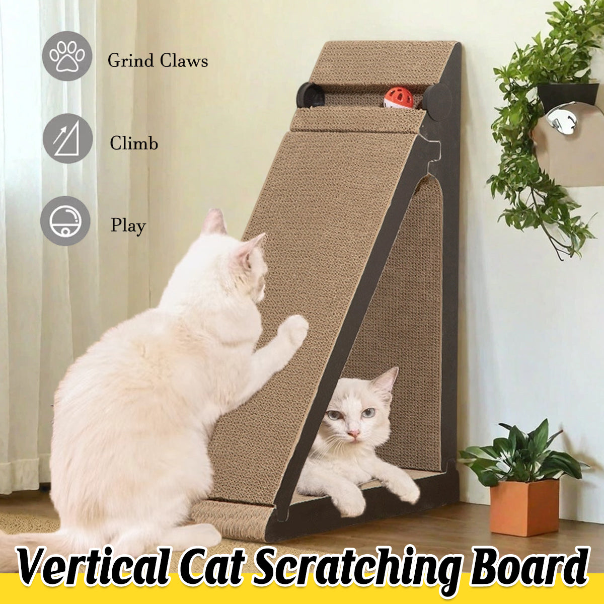Vertical Cat Scratching Board with Ball Toy and Ramp