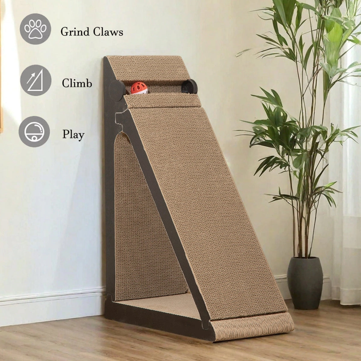 Vertical Cat Scratching Board with Ball Toy and Ramp