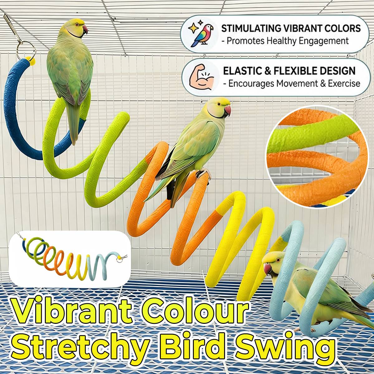 Vibrant Colour Stretchy Spiral Bird Swing Toy for Parrots & Budgies