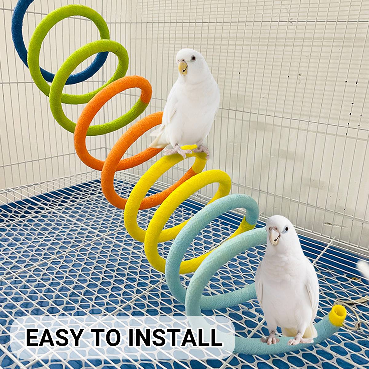 Vibrant Colour Stretchy Spiral Bird Swing Toy for Parrots & Budgies