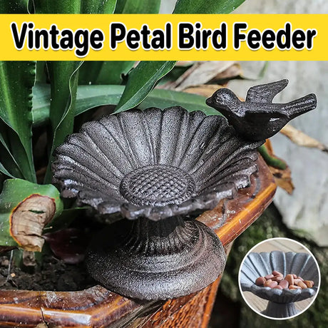 Cast Iron Petal Bird Feeder Bowl for Garden Décor