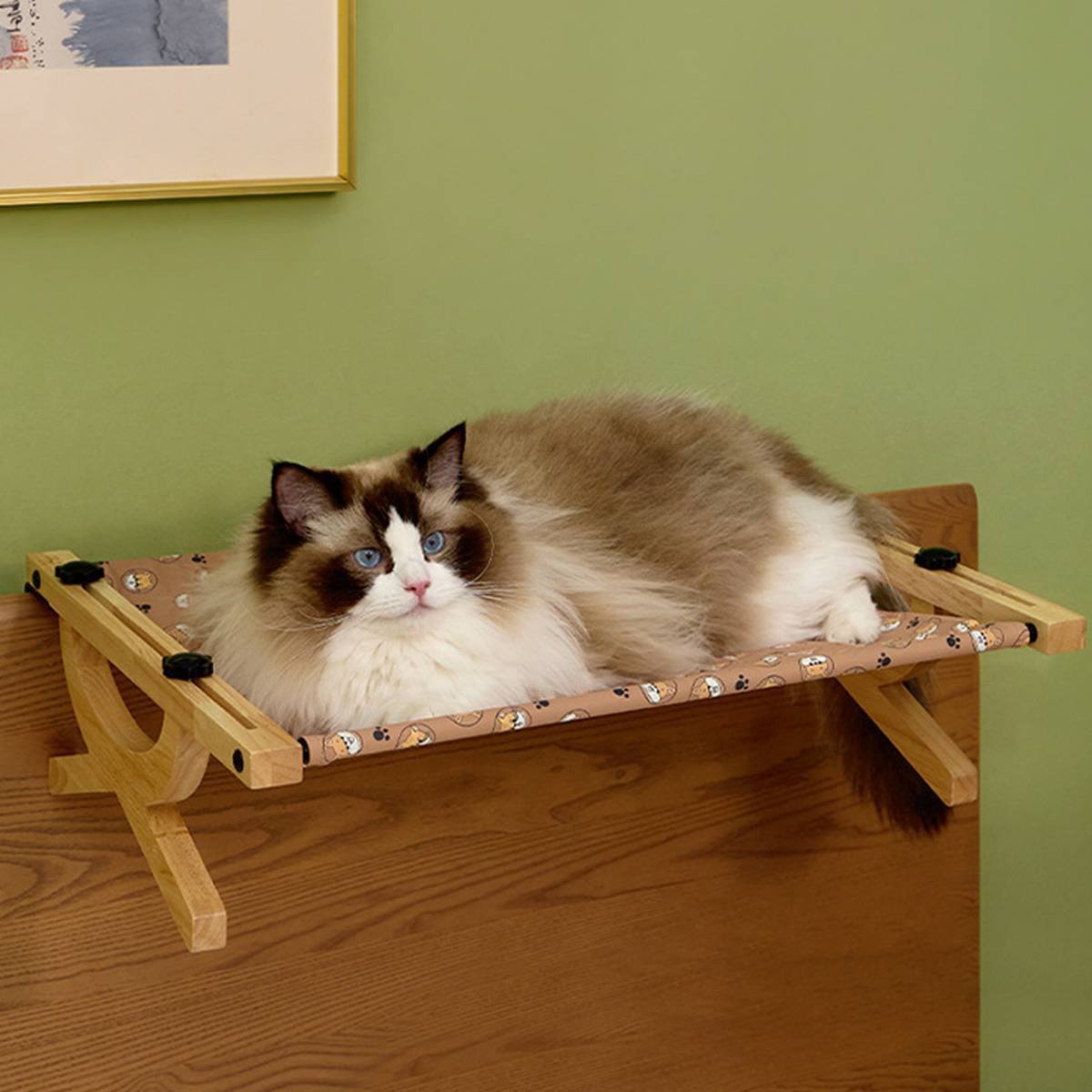 Wakytu Wall Mounted Cat Bed With Solid Wood Frame