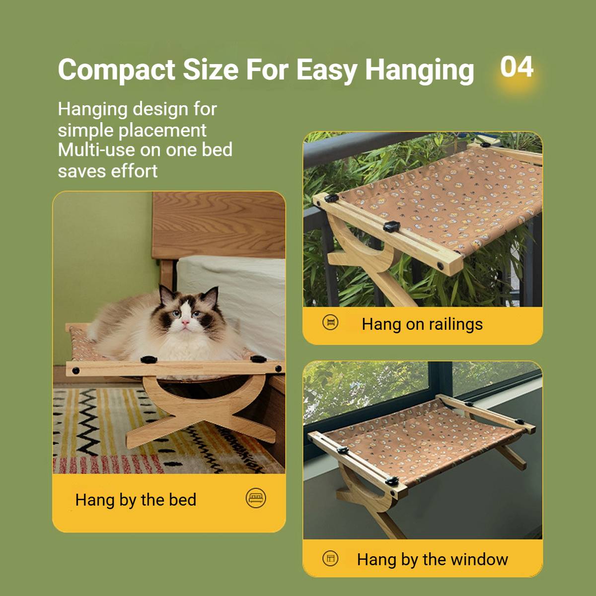 Wakytu Wall Mounted Cat Bed With Solid Wood Frame