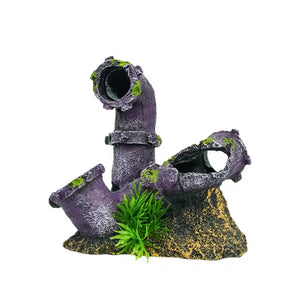 Aquarium Broken Pipe Ornament Resin Fish Tank Decoration