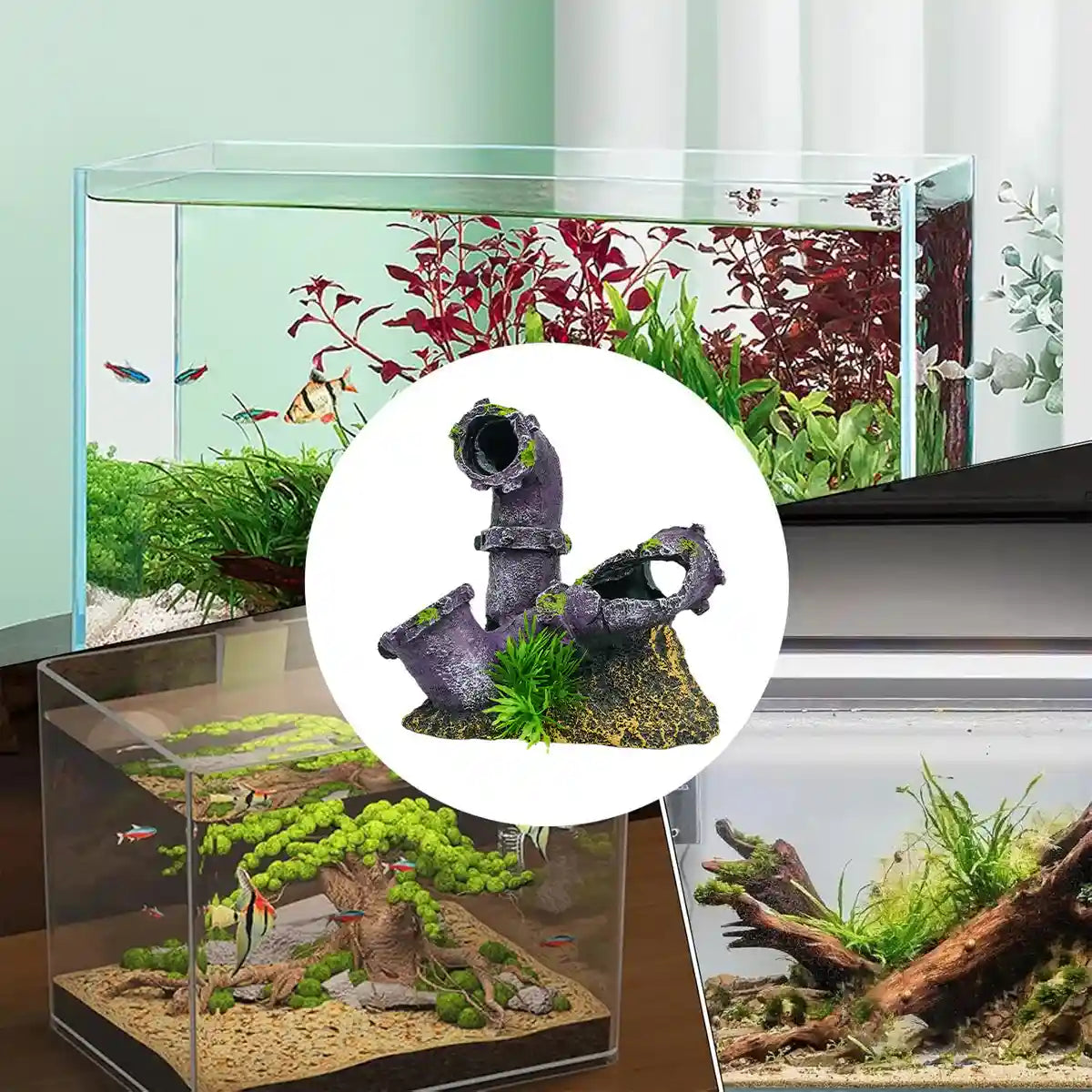 Aquarium Broken Pipe Ornament Resin Fish Tank Decoration