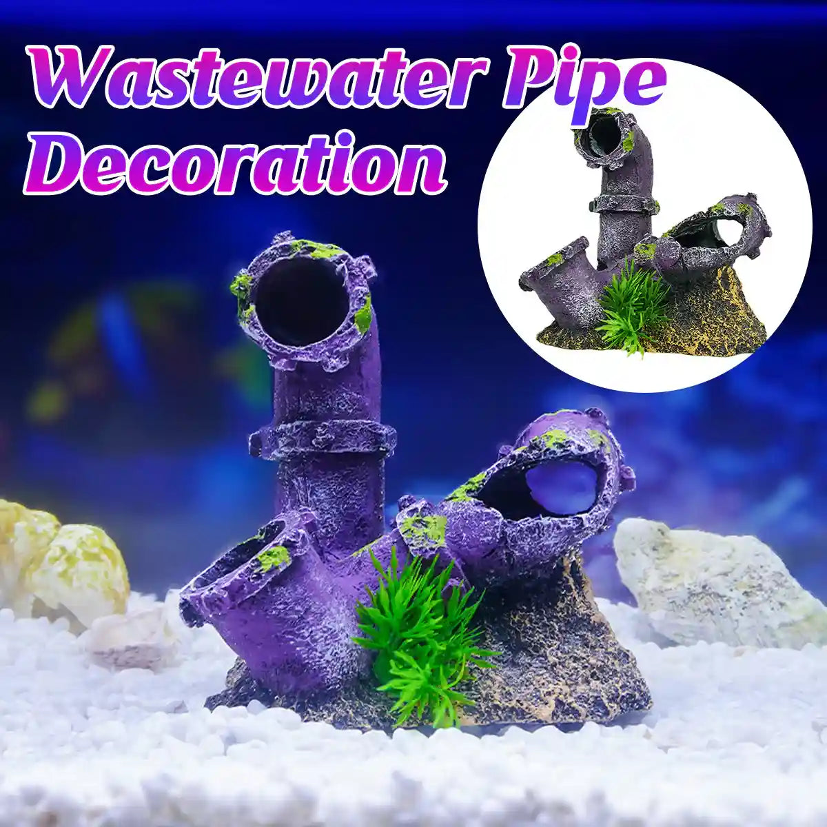 Aquarium Broken Pipe Ornament Resin Fish Tank Decoration
