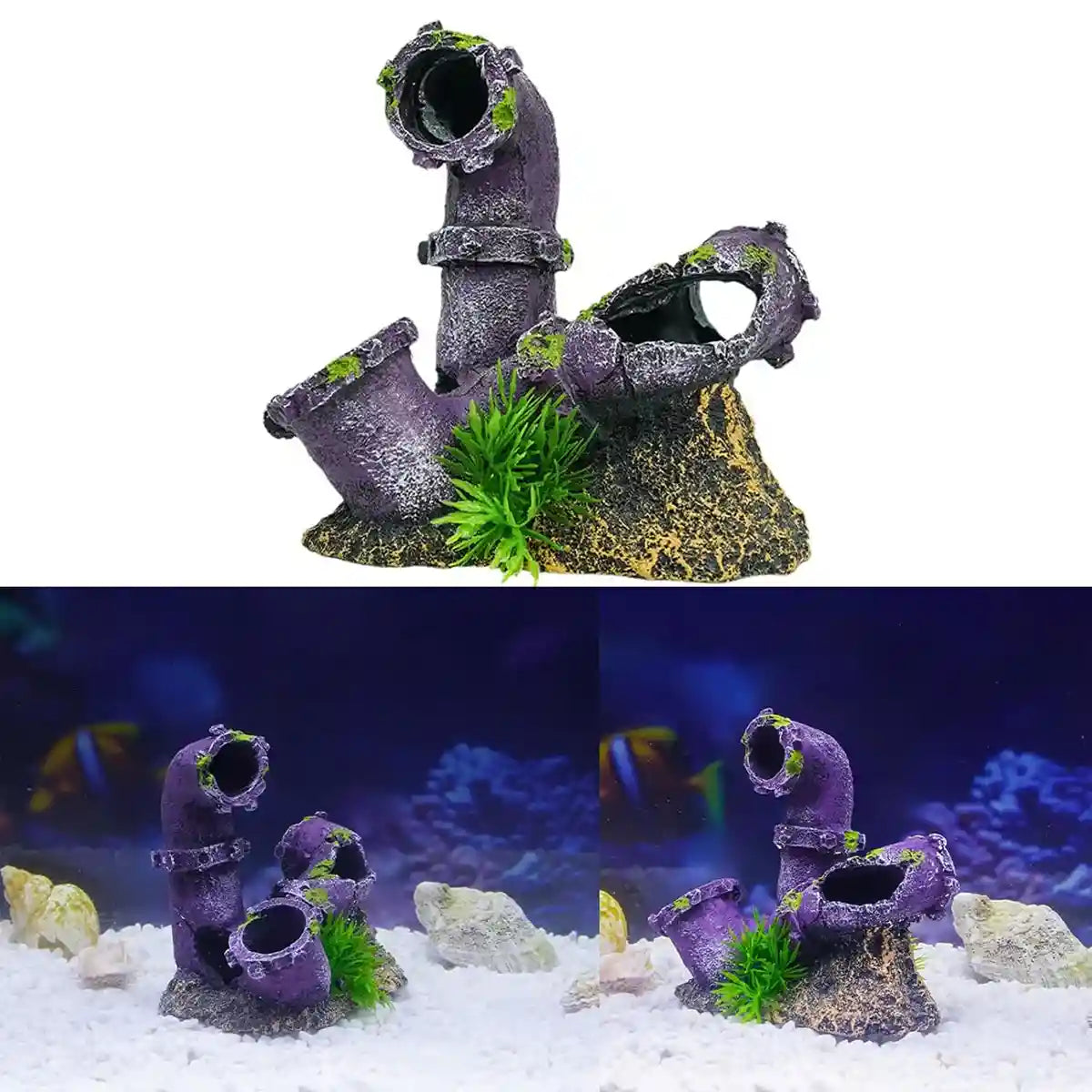 Aquarium Broken Pipe Ornament Resin Fish Tank Decoration