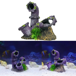 Aquarium Broken Pipe Ornament Resin Fish Tank Decoration