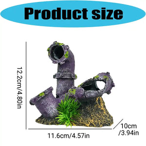 Aquarium Broken Pipe Ornament Resin Fish Tank Decoration