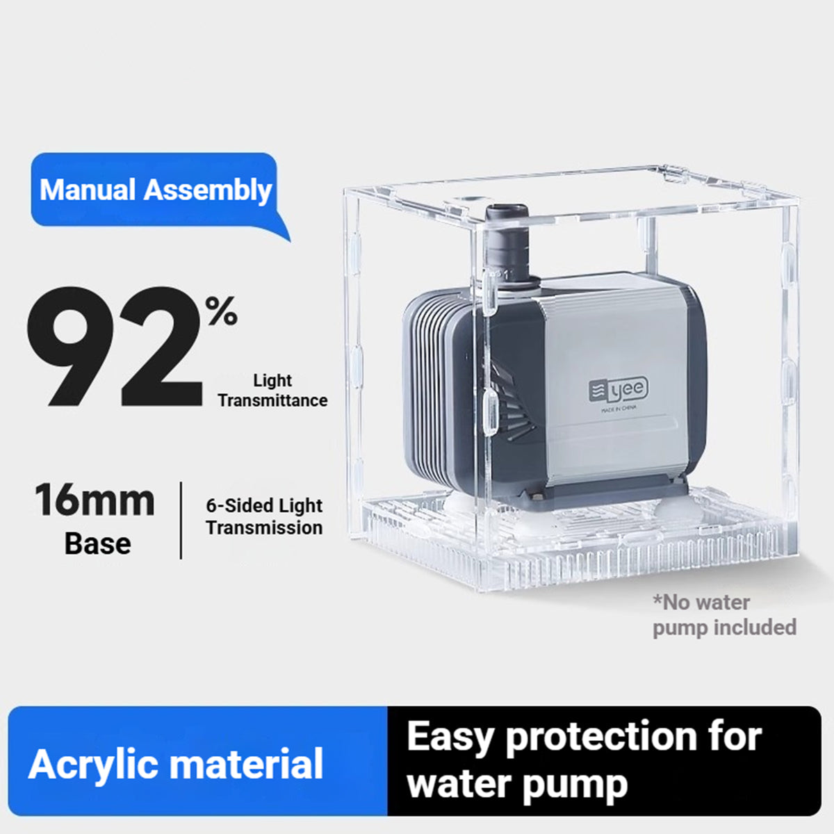 Water Pump Isolation Cover Clear Acrylic Protective Pump Box