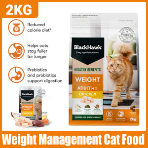 Black Hawk Healthy Benefits Dry Cat Food Adult Weight Chicken 2kg