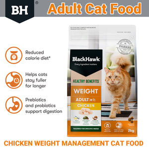 Black Hawk Healthy Benefits Dry Cat Food Adult Weight Chicken 2kg