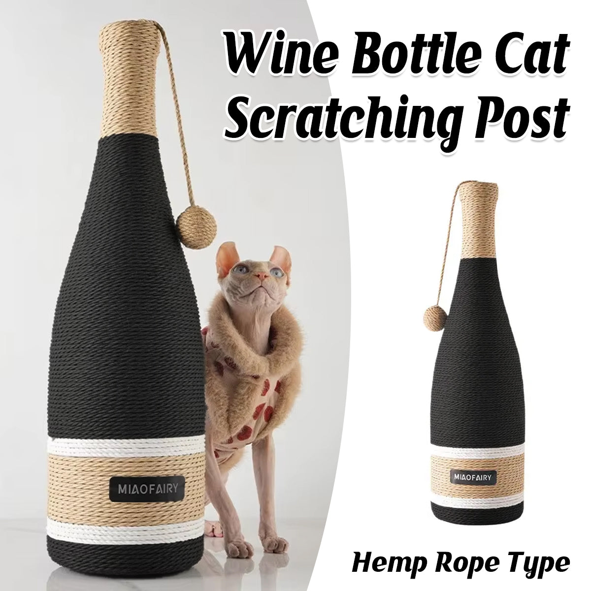 Wine Bottle Shaped Cat Scratching Post Stylish Hemp Rope Toy