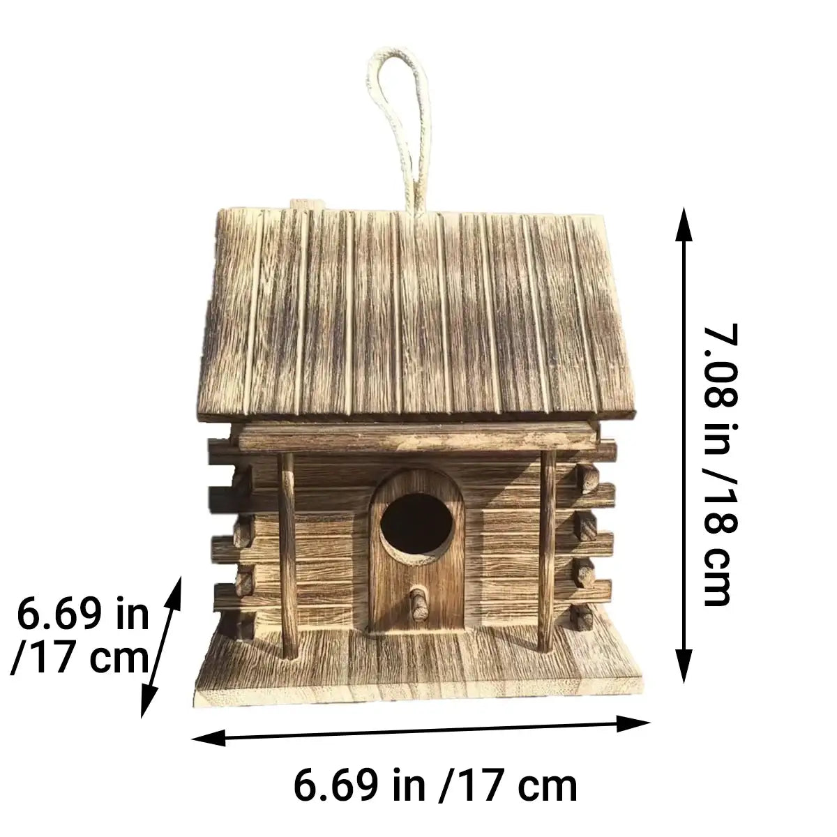 Rustic Hanging Wood Birdhouse for Outdoor Garden Decoration