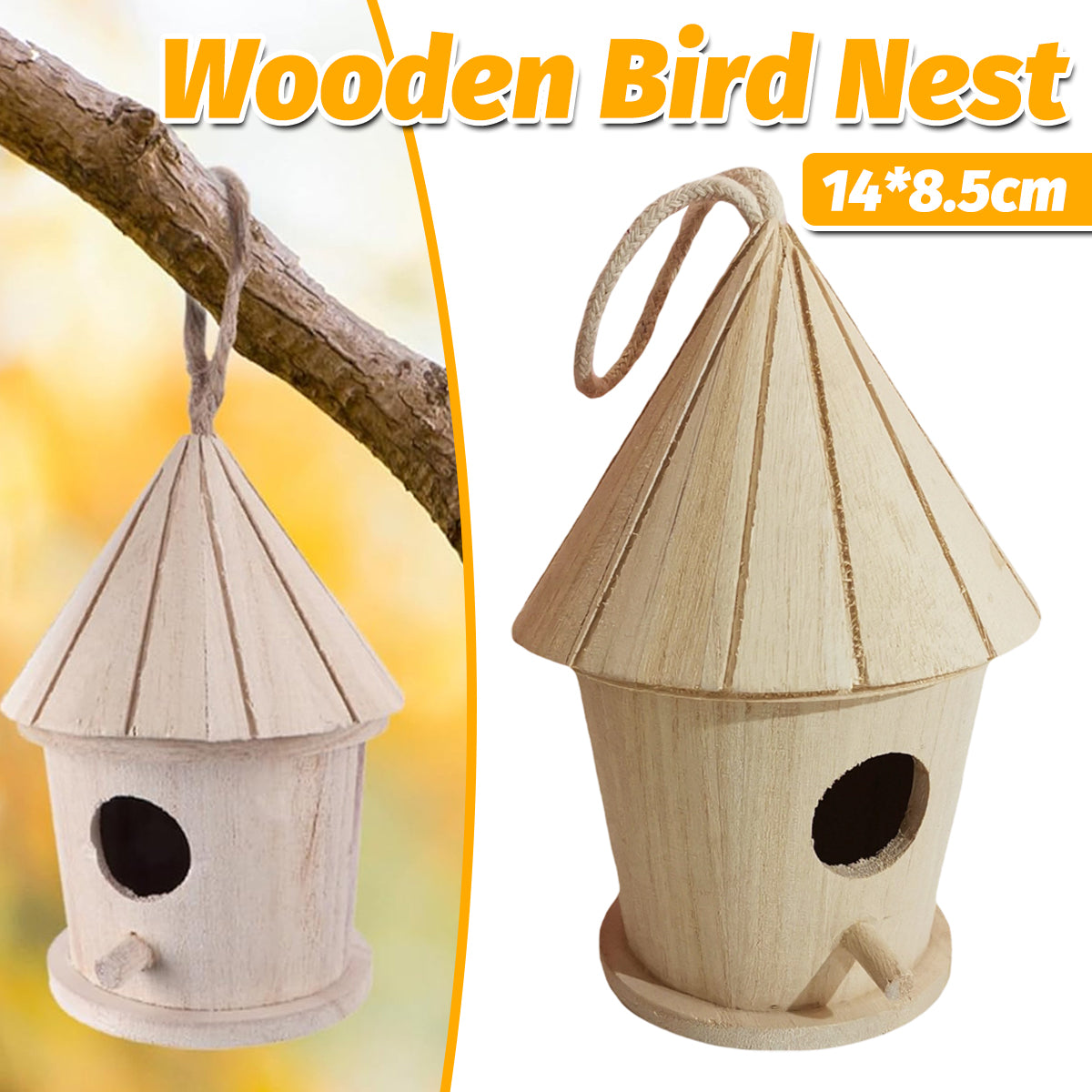 Handcrafted Wooden Bird Nest Hanging Decor
