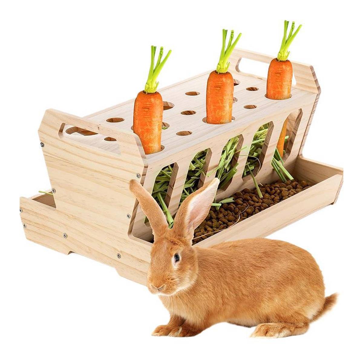 Wooden Rabbit Hutch Feeding Rack Solid Wood Carrot Holder