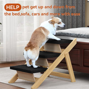 Wooden Pet Stairs Foldable Dog Ramp With Non-Slip Steps