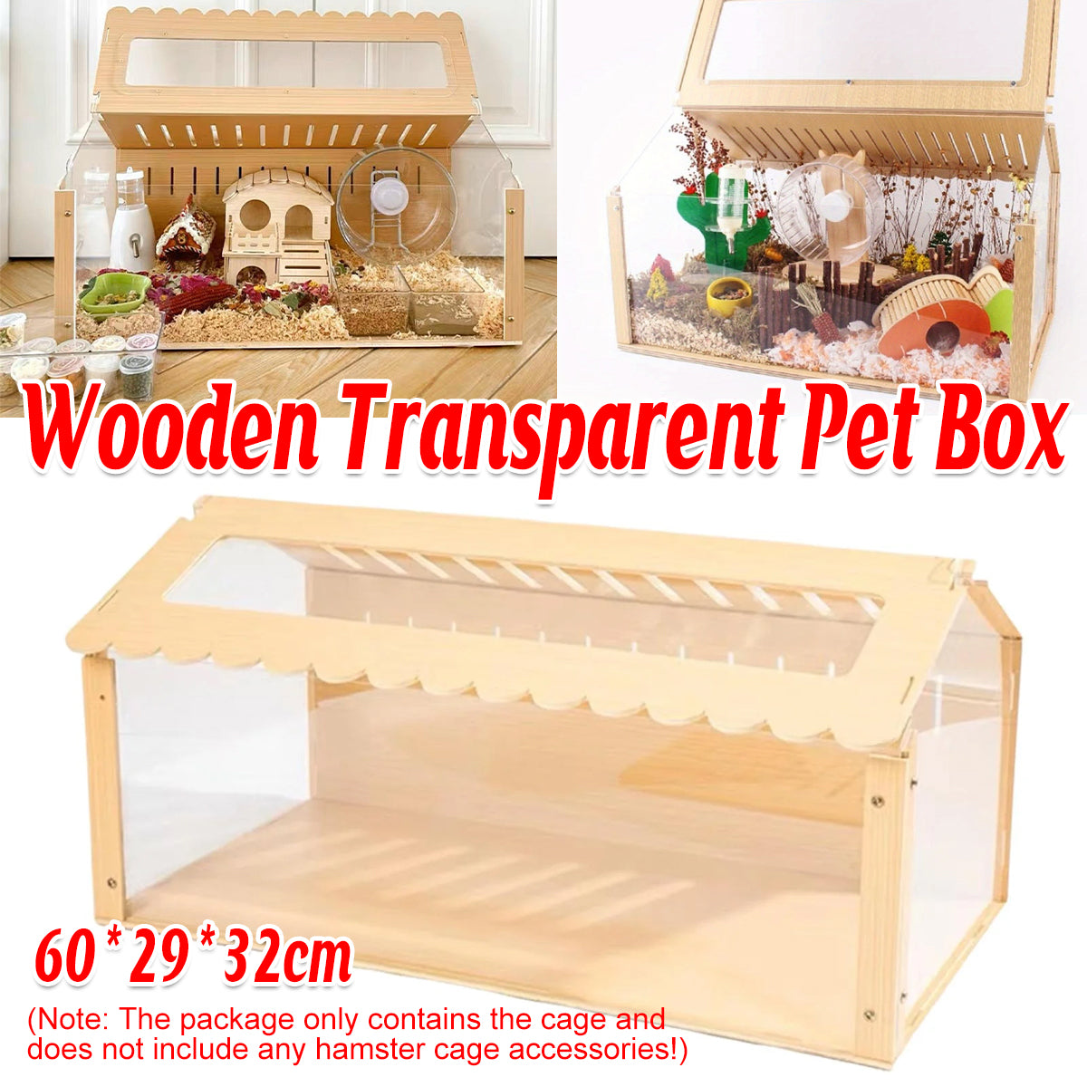 Wooden Transparent Pet Cage Breathable Easy Clean Design