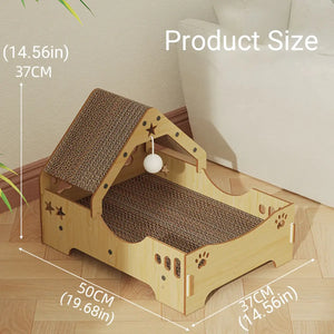 Wooden Cat Scratching Bed with Toy Durable Claw-Friendly Cat Lounge
