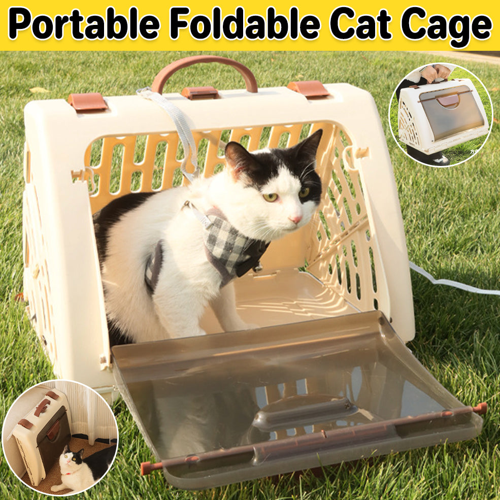 Portable Foldable Cat Carrier Cage Ventilated Travel Crate with Handle